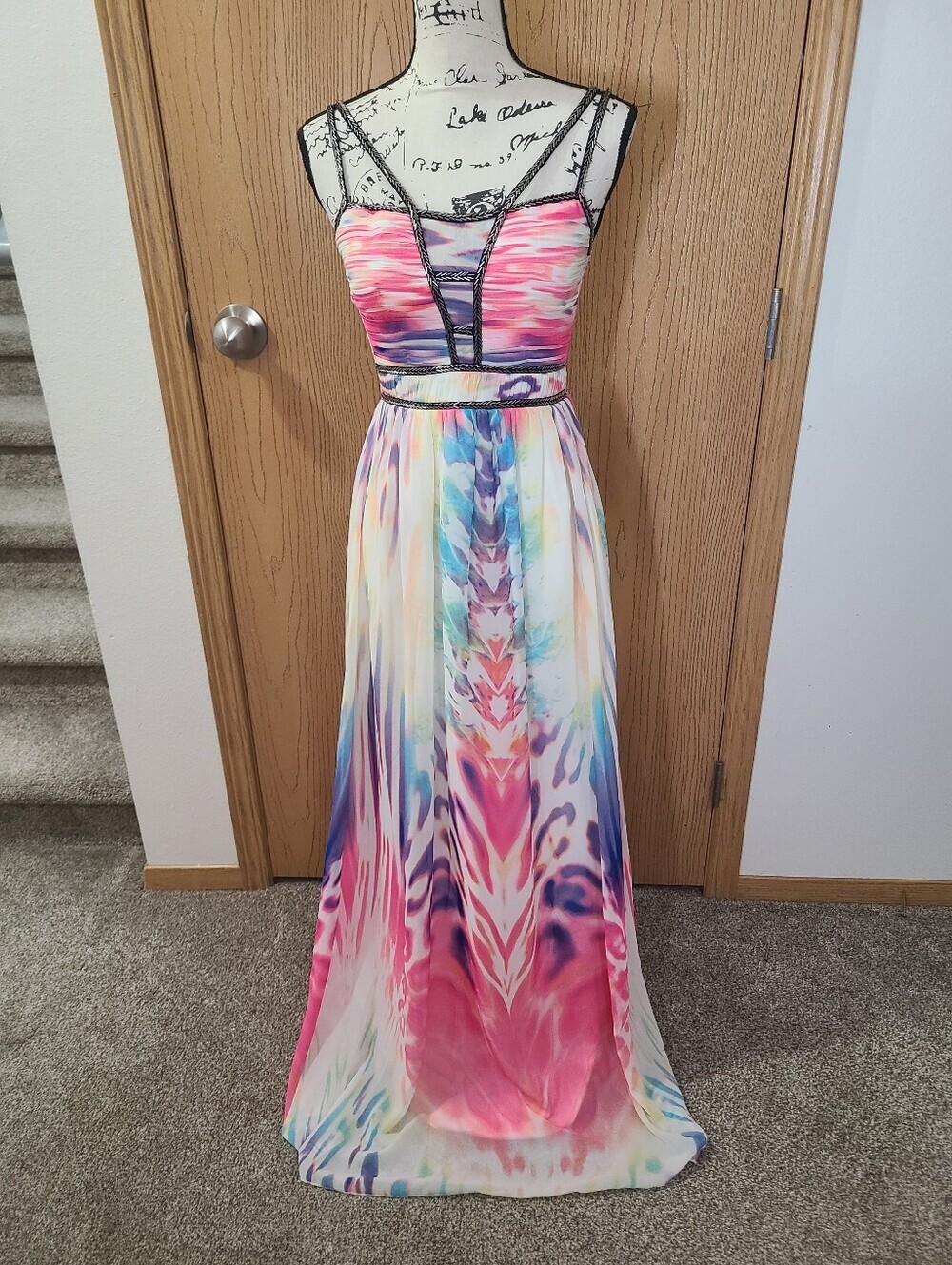 Little Mistress London Rainbow Animal Print Tie Dye Beaded Strap Maxi Dress